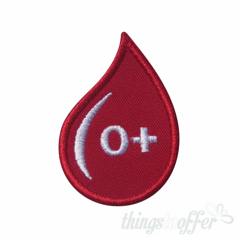 Embroidered patch Blood Grup 0+ drop form