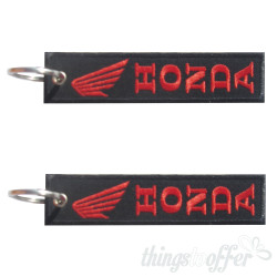 Honda embroidered keychain in vertical position.