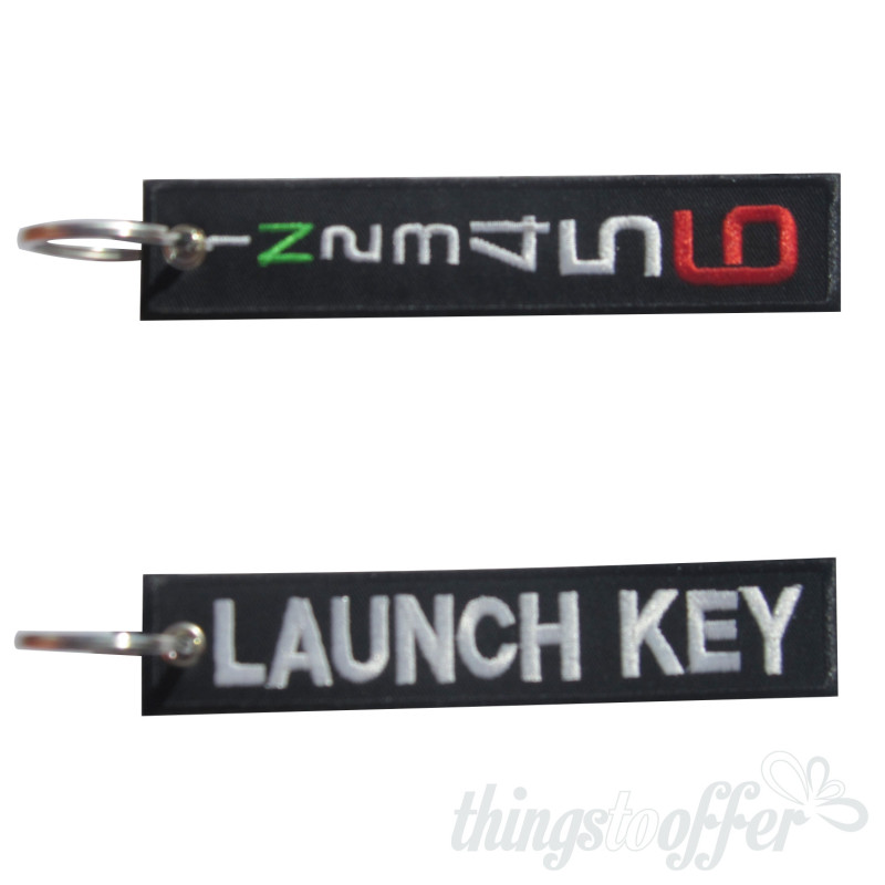 Launch key embroidered keychain