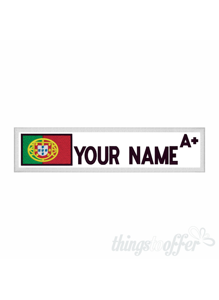 Patch with Flag of Portugal, Name and Personalized Blood Group