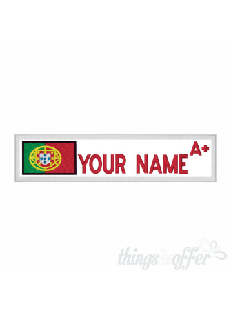 Patch with Flag of Portugal, Name and Personalized Blood Group Patch with Flag of Portugal, Name and Personalized Blood Group