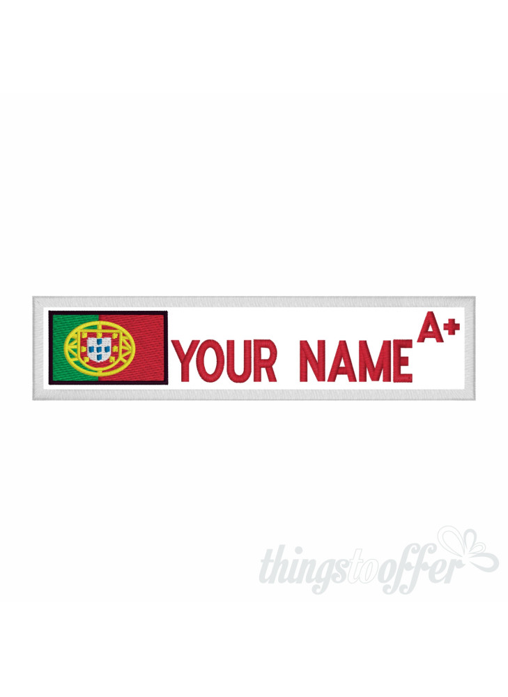 Patch with Flag of Portugal, Name and Personalized Blood Group