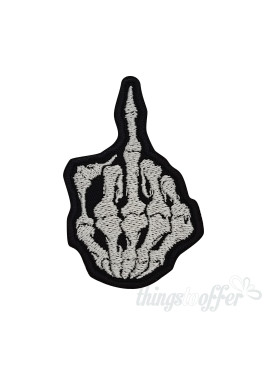 Embroidered patch Skeleton Bone Middle Finger, Biker Punk Chopper
